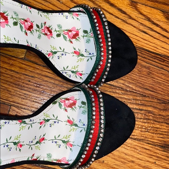 Black velour heel sandals with rhinestones - Picture 7 of 7